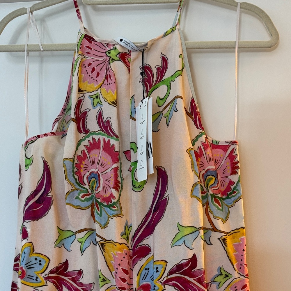 NWT Zara Floral Halter Maxi Dress in Blue Yellow Pink and Cream - Picture 6 of 8
